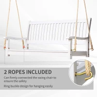 Outsunny 48'' 2-Seater Hanging Porch Swing, Outdoor Patio Wooden Swing Bench w/ Ropes, Slatted Design, 700 lb Weight Capacity, White(m-5)