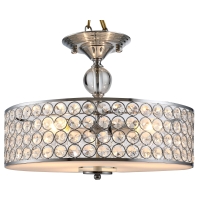 HOMCOM Chandelier Pendant Light Lamp with Crystal Ball Pole, Hanging Ceiling Lamp, Drum Shaped Shade, Metal Base, Silver