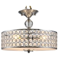 HOMCOM Chandelier Pendant Light Lamp with Crystal Ball Pole, Hanging Ceiling Lamp, Drum Shaped Shade, Metal Base, Silver(m-1)