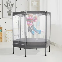 Qaba 59" Mini Rebounder Trampoline for Kids with Net Enclosure, Elastic Harness, & Heavy Duty Bungees(m-10)