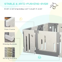 Qaba 14-Piece Children Baby Playpen Kids Activity Center Fence Enclosure with Easy Safety Gate & Built-In Fun Toys, Grey(m-7)