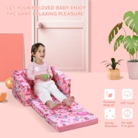 Qaba Kids Fold-Out Couch/Chair Lounger with Space-Themed Washable Fabric & Removable Cushion for 3-6 Years Old, Pink(m-4)