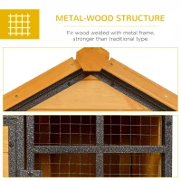 PawHut Outdoor Rabbit Cage Elevated Pet House w/ Slide-Out Tray, Natural Wood & Black(m-6)