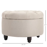 HOMCOM Round Linen-touch Fabric Storage Footstool Ottoman Button Tufted Footrest with Removable Lid, Beige(m-3)