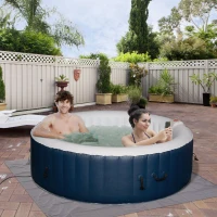 Outsunny 82'' x 26'' Portable Hot Tub 4 Person Outdoor Inflatable Round Heated Tub Spa with 130 Bubble Jets, Filter Pump, Cover, Blue(m-10)