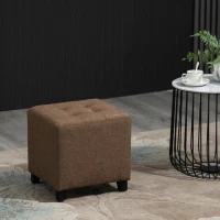 HOMCOM Tufted Ottoman Linen-Touch Fabric Upholstered Footrest Stool with Anti-Slip Pads, Brown(m-2)