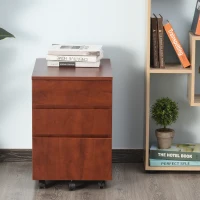 HOMCOM 3 Drawer Storage Cabinet, Mobile Desk Cabinet Under Desk with Wheels, Printer Stand for Home Office, Brown(m-9)