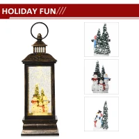 HOMCOM Christmas Snow Globe Water Lantern Music Box with Light, Holiday Novelty Decorations, Snow Men Family and Tree(m-5)