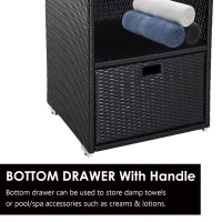 Outsunny Poolside Towel Cabinet, Rattan Wicker with Storage,2-Tier Shelves and Bottom Drawer, for Pool, Patio Backyard, 47", Dark Brown(m-6)