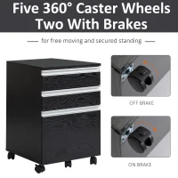 HOMCOM 23.25" 3-Drawer Office Storage Cabinet with Wheels, Dark Wood(m-5)