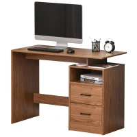 HOMCOM Compact Computer Desk with Split Open Shelves, 2 Pull Out Storage Drawers and Stable Wooden Frame, Walnut(m-11)