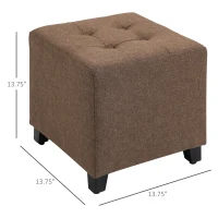 HOMCOM Tufted Ottoman Linen-Touch Fabric Upholstered Footrest Stool with Anti-Slip Pads, Brown(m-3)