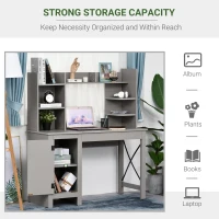 HOMCOM Home Office Computer Desk with Hutch and Storage Cabinet and 6 Shelves, Grey(m-5)