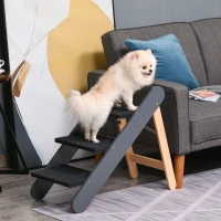 PawHut Wooden Pet Stairs 2 In 1 Convertible Carpeted Ramp Foldable 3 Level Ladder for High Bed Couch Car(m-2)