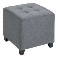 HOMCOM Tufted Ottoman Linen-Touch Fabric Upholstered Footrest Stool with Anti-Slip Pads, Grey(m-11)