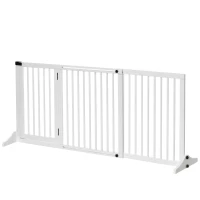 PawHut Freestanding Length Adjustable Wooden Pet Gate with Lockable Door 3 Panels, White(m-11)