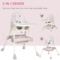 Qaba High Chair Baby Seat with Removable Food Tray for Kids 3 to 6 Months, Pink(m-4)