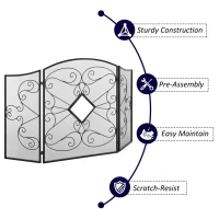 HOMCOM 3-Panel Metal Fireplace Spiral Mesh Cover Screen Home Foldable Steel Spark Guard Decoration, Black(m-6)