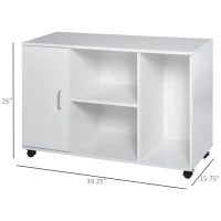 HOMCOM Wood Rolling File Cabinet Storage Organizer with 3 Large Open Shelves and Door Cabinet Door for Easy Storage and Mobility, White(m-3)