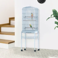 PawHut 60" Metal Indoor Bird Cage Starter Kit with Detachable Rolling Stand, Storage Basket, and Accessories, White(m-2)