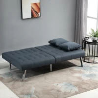 HOMCOM 2-Seater Convertible Sofa Bed with 7 Adjustable Angled Backrest Levels, 2 Pillows, and 5 Steel Legs, Grey(m-4)