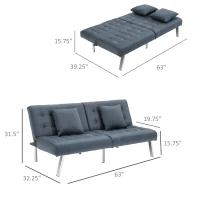 HOMCOM 2-Seater Convertible Sofa Bed with 7 Adjustable Angled Backrest Levels, 2 Pillows, and 5 Steel Legs, Grey(m-3)