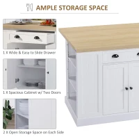HOMCOM Fluted-Style Wooden Kitchen Island, Countertop with Drop Leaf, Drawer, Open Shelves, Storage, White(m-4)