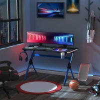 HOMCOM 43in Gaming Desk with RGB LED Lights Racing Style Gaming Table with Cup Holder & Cable Management, Blue(m-8)