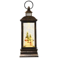 HOMCOM Christmas Snow Globe Water Lantern Music Box with Light, Holiday Novelty Decorations, Snow Men Family and Tree(m-11)
