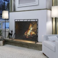 HOMCOM Single-Panel Metal Fireplace Screen Cover Stainless Steel Spark Guard Art Modern Decoration, Black(m-2)