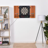 Soozier Electronic Dartboard Cabinet Set with 27 Main Games, 202 Variations, 12 Darts for Multi-Game Option Ready-to-Play, Light Brown(m-2)