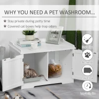 PawHut Wooden Cat Litter Box Enclosure, Hidden Cat Washroom, Kitten House with Nightstand End Table and Storage Rack Magnetic Doors, White(m-4)