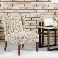 HOMCOM Upholstered Armless Accent Chair, Leisure Side Chair with Wingback, Soft Linen Fabric and Solid Wood Legs, Decorative for Bedroom, Living room, Floral(m-2)
