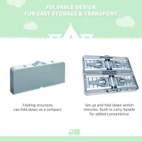 Outsunny 38" Camping Table and Chairs, Foldable with 4 seat, Aluminum Portable Suitcase, outdoor furniture with Umbrella Hole, Handle for Camping Dining BBQ, Silver(m-6)