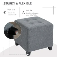 HOMCOM Tufted Ottoman Linen-Touch Fabric Upholstered Footrest Stool with Anti-Slip Pads, Grey(m-4)