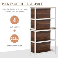 HOMCOM Shelves for Storage, 4 Tier Bookshelf Utility Organizer with Back Support and Anti-Topple Design, Walnut/White(m-5)