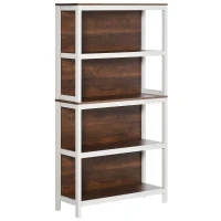 HOMCOM Shelves for Storage, 4 Tier Bookshelf Utility Organizer with Back Support and Anti-Topple Design, Walnut/White(m-1)
