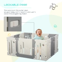 Qaba 12-Piece Children Baby Playpen Kids Activity Center Fence for Kids with Easy Safety Gate & Built-In Fun Toys, Grey(m-6)