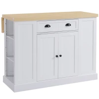 HOMCOM Fluted-Style Wooden Kitchen Island, Countertop with Drop Leaf, Drawer, Open Shelves, Storage, White(m-1)