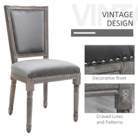 HOMCOM Vintage Upholstered Dining Chairs Set Of 2 with Nailhead Trim , Thick Padded Seat Cushions, and Wood Legs, Grey(m-6)