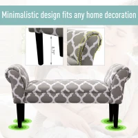 HOMCOM Small Linen Upholstered Ottoman Bench Rolled Arm End Chair, Wood Legs- Grey Lattice(m-7)