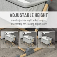 Qaba Baby Bassinet Bedside Sleeper Folding and Adjustable Baby Crib Diaper Changer Nursery Bed for 0-5 Months Infants with Wheels & 5 Height Levels, Grey(m-4)