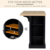 HOMCOM Fluted-Style Wooden Kitchen Island, Countertop with Drop Leaf, Drawer, Open Shelves, Storage, Black(m-5)