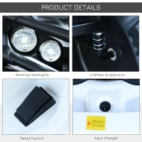 Aosom 12V Kids ATV Ride-on Four Wheeler Car with Bluetooth MP3 Real Working Headlights, Music/Radio Player, & Smooth Suspension, White(m-6)