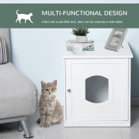 PawHut Decorative Wooden Covered Cat House Side End Table Mess Free Cat Litter Box Hideaway Cabinet Enclosure - White(m-4)