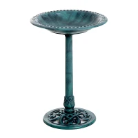 Outsunny 28'' Bird Bath Outdoor Resin Decor with Fleur De Lis Pattern, Time-Worn Finish(m-12)