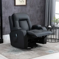 HOMCOM Luxury Faux Leather Heated Vibrating 8 Point Massage Recliner Chair with 360 Swivel and Remote, Black(m-10)