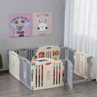 Qaba 8-Piece 62" x 62" x 25" Children Baby Playpen Kids Activity Center Fence for Kids with Easy Safety Gate & Flexible Design, White(m-10)