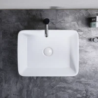 kleankin Rectangular Vessel Sink Above Counter Art Basin Porcelain Ceramic Bathroom Vanity Laundry Sink - High Glossy White(m-7)