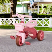 Qaba Tricycle 3-Wheeler Ride-on Toy with 2 Storage Baskets on Front & Back & Non-Slip Handlebar, Pink(m-2)